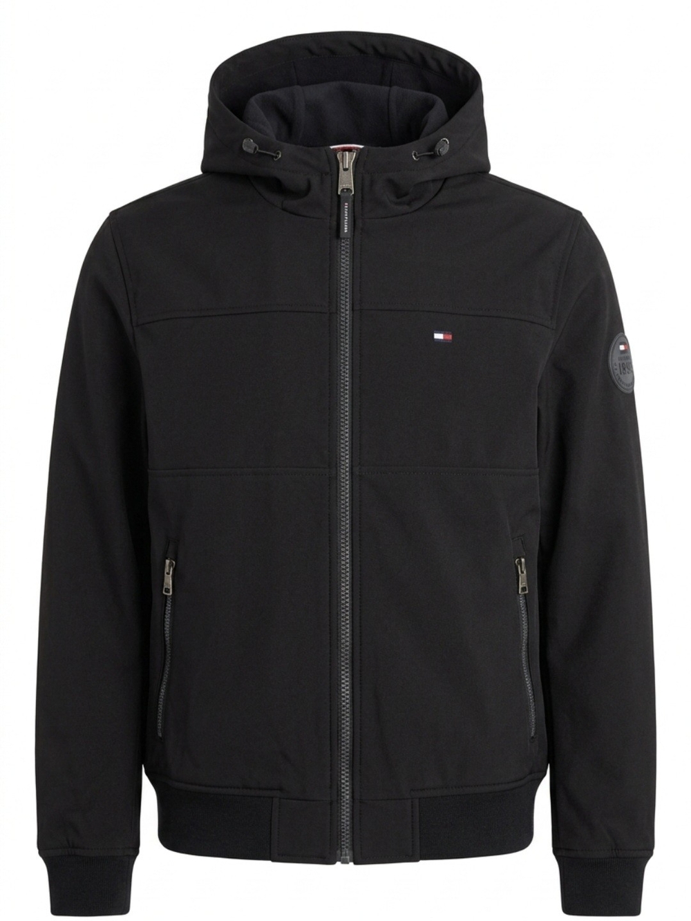 Tommy Hilfiger Black Hooded Windbreaker with Signature Flag Detail Size XL